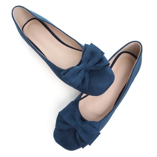 WENJIAZHIZHI Women's Bowknot Square Toe Ballet Flats Comfortable Dress Shoes Dance Shoes Casual Walking Slip-Ons Loafers