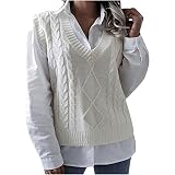 yiouyisheng Damen Weste Strick Pullunder Strickweste Damen V-Ausschnitt Pullover Damen Pullunder Weste ärmellos Oversize Strickpullover Frühling Herbst Winter Warm Geometrie Strick Tank Top Sweater