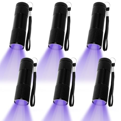 YFNVH 6 Pack UV Torch, Mini Blacklight 9 LED Flashlight Bulk, Black Ultraviolet Blacklight Torches Detector, 3 AAA Small Handheld Portable Torch for Pet Urine, Dry Stain, Bed Bugs