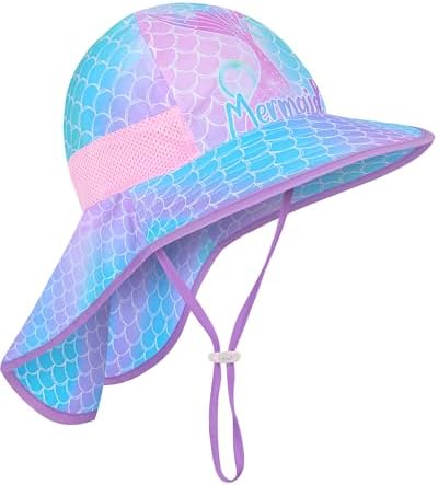 Kids Sun Hat Anti-UV Girls Boys Wide Brim Neck Flap UPF 50+ Sun P...