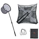 LPEIEB Black Fishing Bait Trap Collapsible Fish Net Lightweight Aluminum Pole Non-Slip Handle Catch Small Fish Crab Crawfish Cage Net 4 Hole