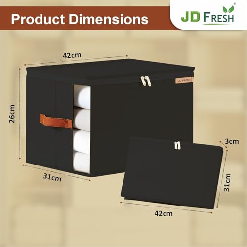 Image of JD FRESH 1 Pcs 30 Liters Foldable Cloth Organizer with Transparent Window /Multipurpose Storage Box with Handles /Almirah Organizer /Wardrobe Organisers for Clothes /Sarees /Bedsheets -Black
