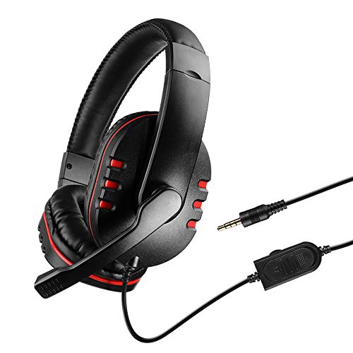 Gaming Headset Compatible with Laptop, PC, PS4, Xbox One Controller, SourceTon Noise Isolating Over Ear Headphone with Microphone and Volume Control, Soft Memory Earmuffs – Black + Red