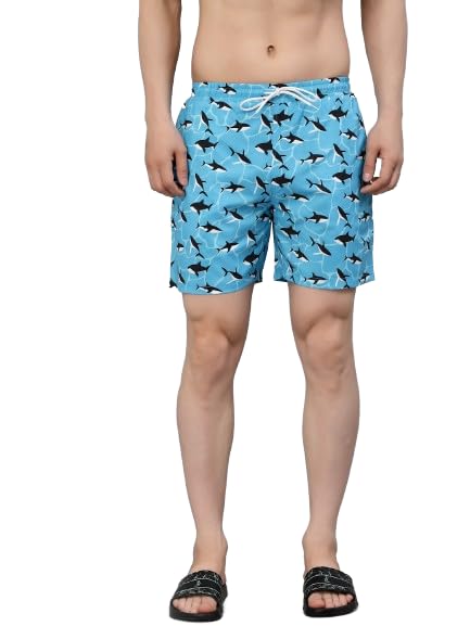 Men Blue Conversational Printed Swim Shorts