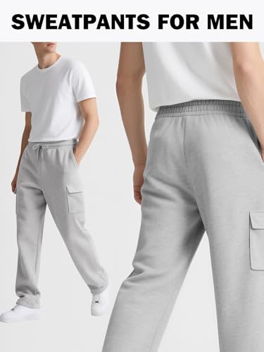 Gihuo Cargo Sweatpants for Men Athletic Baggy Fleece Pants Open Bottom Wide Leg Drawstring Joggers with Pockets2