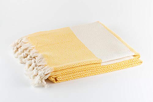 BABEL ARTESANIA Toalla Playa Toalla de baño Turco XL Algodón orgánico - Pestemal Fouta Pareo -Toalla de Sauna Toalla de baño Toalla de Ducha Toalla Hammam Toalla Deportiva 100X180 cm (Amarillo)