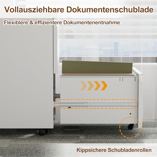 LVSTEEL Rollcontainer, Aktenschrank Abschließbar mit 4 Schlüsseln, Aktenschrank unter Schreibtisch, mit 2 Schublade, Vormontiert… – Ansicht 6