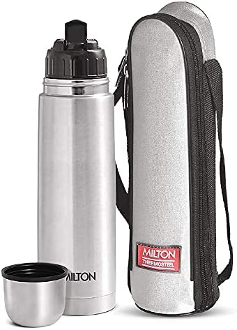 Milton Thermosteel Flip Lid Flask 1000, Double Walled Vacuum Insulated 1000 ml | 34 oz | 1 qt. | 24 Hours Hot and Cold Water Bottle with Cover, 18/8 Stainless Steel, BPA Free, Leak-Proof | Silver