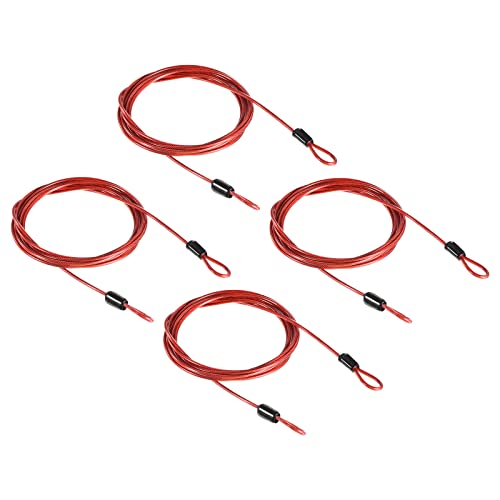 PATIKIL Security Steel Cable 2.5mm x 2m/6.56ft Coated Luggage Lock Wire Rope with Double Loop Red 4 Pack, 2.5mmx2m