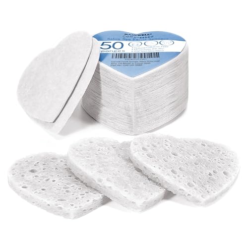 GAINWELL 50-Count Compressed Facial Sponge, GAINWELL White Cellulose 100% Natural Cosmetic Spa Sponges for Facial Cleansing, Exfoliating Mask, Makeup Removal