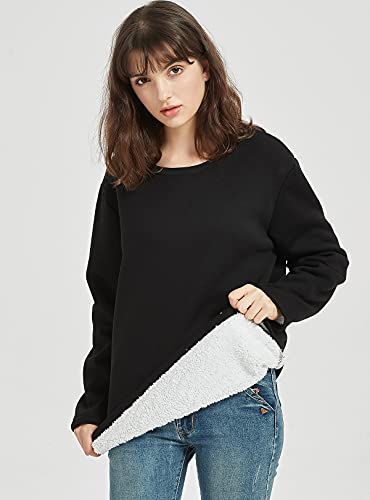 Image of Flygo Women's Winter Warm Sherpa Lined Fleece Crewneck Sweatshirt Pullover Loungewear Tunic Tops