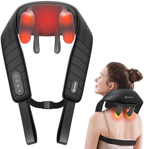 COMFIER Shiatsu Neck Massager with Heat, 4D Deep Kneading Cordless Shoulder and Back Massager, Electric Rechargeable Massage Pillow for Neck Shoulder Back, Adjustable strength