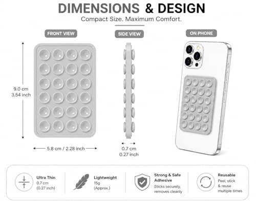 Image of GooseBox Suction Phone Case, Silicone Suction Phone Case for Hands-Free Mobile Accessory Holder Grip, Video Phone Accessory Compatible Mirror, Shower (Grey, Pack of 1)