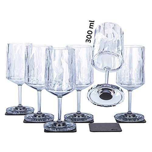 silwy® Hightech-Kunststoff-Magnet-Gläser inkl. Metall-Nano-Gel-Pads – rutschfeste Campinggläser, Boot- und Yachtzubehör (Wein // 0,3 l // 6er Set)