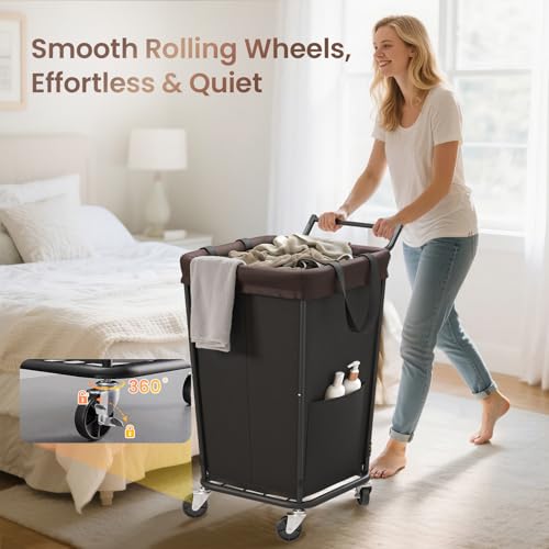160L Laundry Hamper with Wheels and Handle, 2-Section Rolling Hamper for Laundry, Large Laundry Basket with Wheels, Rolling Laundry Basket Clothes Hamper for Home, Bathroom and Dorm(Black) - Image 4