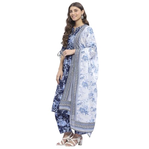 Image of BIBA Women Cotton Gathered Printed Suit Set