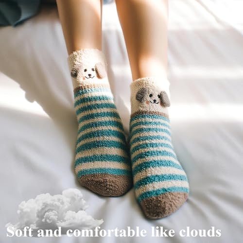 Loritta 3 Pairs Womens Fuzzy Socks Winter Warm Fluffy Soft Slipper Home Sleeping Cute Animal Socks4