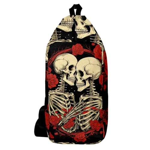 Sac à dos à bandoulière crâne et rose multicolore de 16x36.5cm pour homme et femme