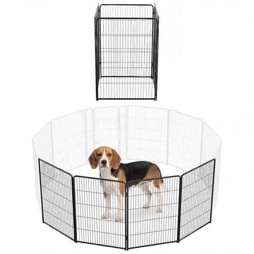 Image of DUMOS Dog Playpen 40 Inch 4 Panels Indoor Outdoor Metal Pet Fence | Foldable Dog Play Pen with Door, Portable Exercise, RV Camping, Puppy Small Medium Large Dogs