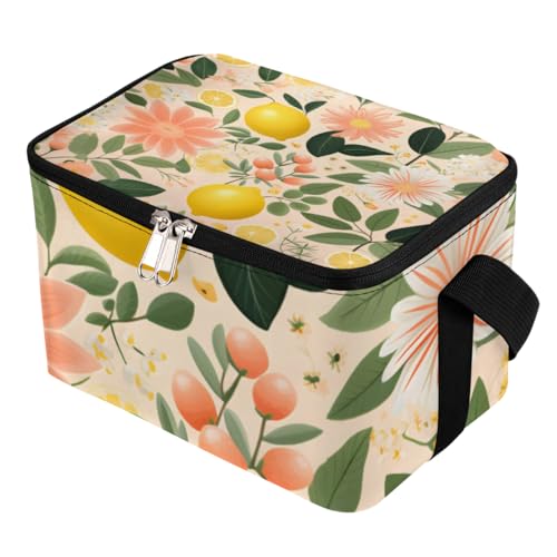 Lunch Bags for Women Men 9 Cans,Lemon Flowers Hot & Cold Food Delivery Bag Insulated Grocery Bag Insulated Lunch Box Leaves Cooler Bag for Office Work Picnic Beach