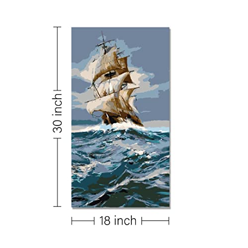 Image of RANGOLI 100% Cotton Stretched Canvas Painting 400 GSM, Framed Sailboat Canvas Abstract Wall Art for Living Room, 3D Paintings for Wall Decor (18 x 30 Inch With Frame)