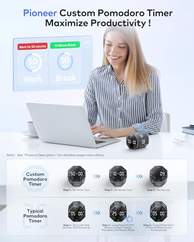 Image of Ticktime Pomodoro Timer, Productivity Timer, Typical & Customizable Pomodoro, Quick-Flip Countdown, 3 /5 /10 /15 /30 /45 /60Min Presets, Stopwatch, Rechargeable, Silent, Sound & Vibration, Magnetic, Gray