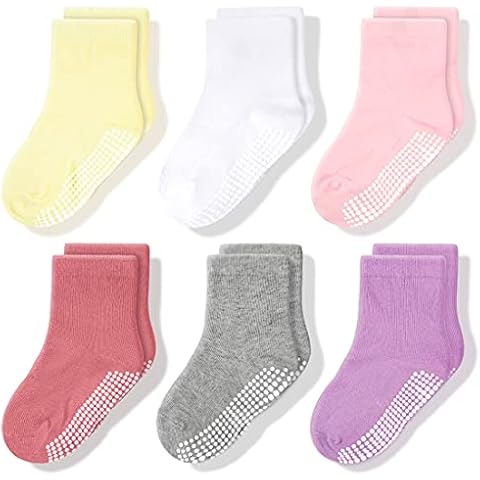 CozyWay Non-Slip Crew Grip Toddler Socks, 6 Pack for Girls, Pastel Colors, 1-3 Years Old Cover