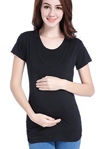 Suiek Maternity Nursing Tank Tops Breastfeeding Tee Shirt Cami Pregnancy Clothes (Medium, C-Black (Short Sleeve)) #TOP25