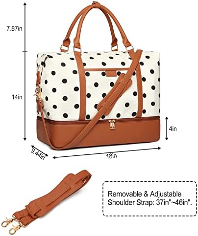 Weekender Bags for Women Canvas Overnight Bags Black Dots Travel Duffle Bag with Shoes Compartment 4 Weekender Bags for Women Canvas Overnight Bags Black Dots Travel Duffle Bag with Shoes Compartment