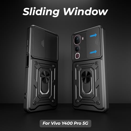 Image of A rtistque Armor Bumper Back Case Cover for Vivo Y400 Pro 5G | Stylish Ring Holder & Inbuilt Stand | Sliding Camera Cover | Shockproof TPU Protective Design | Vivo Y400 Pro Back Cover - Black