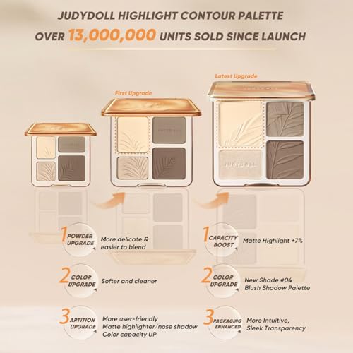 Image of JUDYDOLL Highlight & Contour Palette, All-in-One Matte Highlighter Contour Compact, Natual Finish, Easy to Apply, Blendable Face Makeup for Warm Skin Tone (02 Plant Shadow Palette)