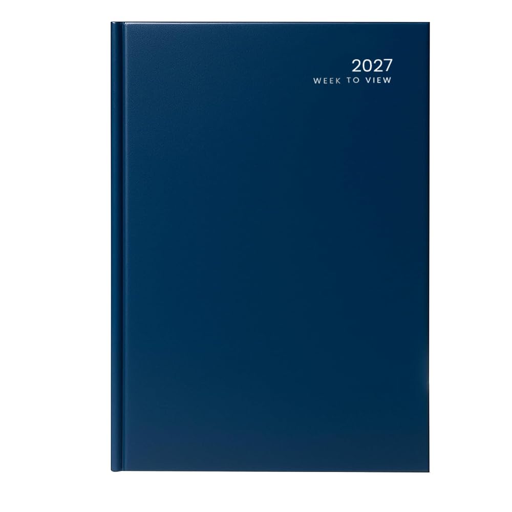 2027 Diary A5 Week to View Blue Hardcover with Ribbon Marker - Weekly Organiser for Home Office School