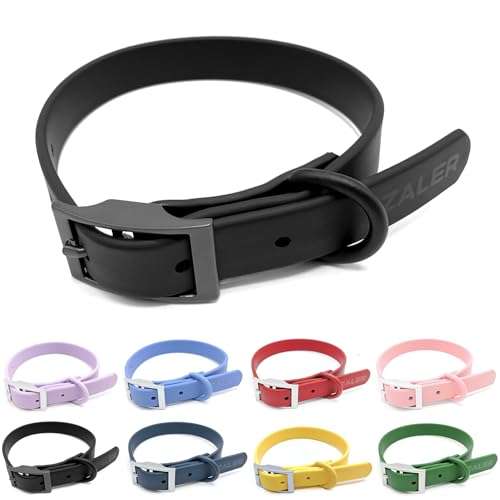 ZALER Waterproof Dog Collar, Adjustable Odor Proof Dog Collars Easy to Clean, Soft Comfortable Pet Collars for Large, Medium Small Dogs (Black, L(Length:15.7''-19.7''; Width:1''))