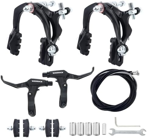 WEEROCK Bike Calip Brake Set, Front and Rear C Brake Set, Rim Brake Set with Aluminium Alloy Brake levers, Bike Cables for Kids Bike, Child Bike, Student Bicycle, BMX,Beach Bike, Commuter Bike