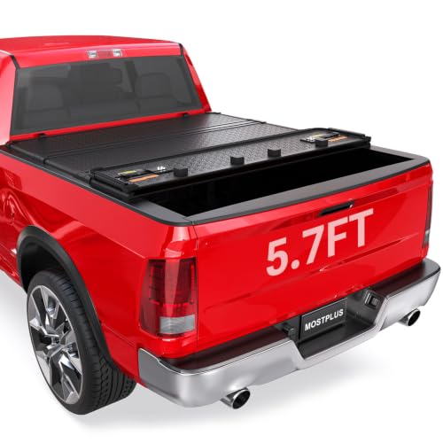 Image of MOSTPLUS Quad Fold Hard Truck Bed Tonneau Cover Aluminum Compatible with 2009-2026 Dodge Ram 1500 Inclu. Classic & New Body Fleetside (for Models w /o Ram Box)-5.7 FT Bed On Top 67.4 Bed