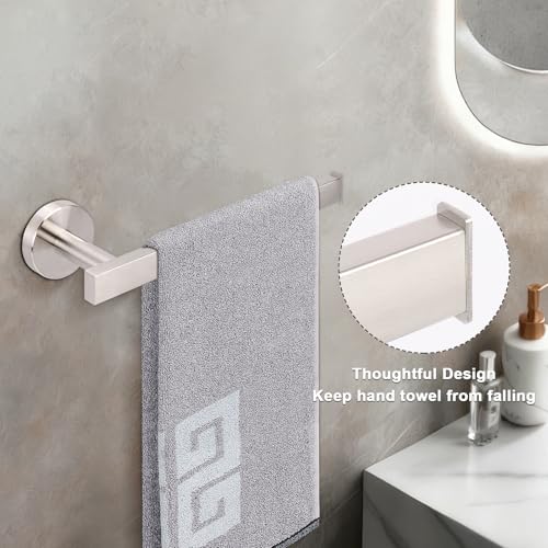 NearMoon Square Hand Towel Holder/Towel Ring, Premium SUS304 Stainless Steel Hand Towel Bar Rustproof Wall Mounted Towel Rack for Bathroom/Kitchen, Contemporary Style Bath Accessory (Brushed Nickel)