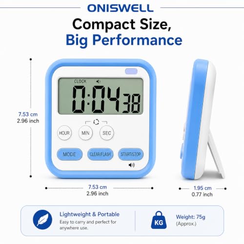 Image of Digital Kitchen Timer & Stopwatch | Large LCD Display, 24-Hour Countdown Timer with Loud Alarm & Flashing Light | Magnetic Back & Retractable Stand | Study, Cooking, Baking, Office & Gym