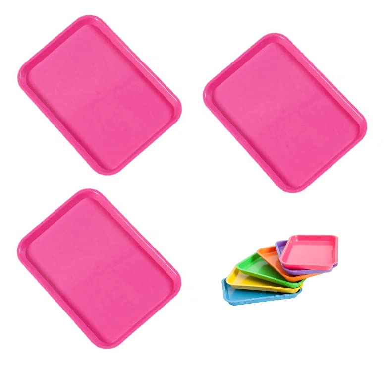 3 Pcs Dental Autoclavable Procedure Set Up Flat Tray Medical Instrument Set Up Flat Tray Size F - 9 5/8" W x 6 5/8" D x 7/8" Neon Pink