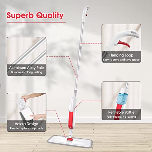 Microfiber Spray Mop For Hardwood Floor Cleaning - Mangotime Floor Mop Dry Wet Dust Mop With 2 Refillable Bottle 4 Washable Reusable Mop Pads, Flat Kitchen Mop For Wood Hardwood Tile Vinyl Laminate #TOP3