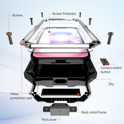 Coque métal iPhone 17 avec protège-écran et support rotatif 360 - Argent - 4
