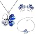 Produktbild Kleeblatt Kette Silber Ohrringe Vier Kleeblatt Armbänder verstellbare Anhänger Kette Set Pfirsich Herz Strass Kristall Inlayed Schmuck für Mädchen Frauen-Blau