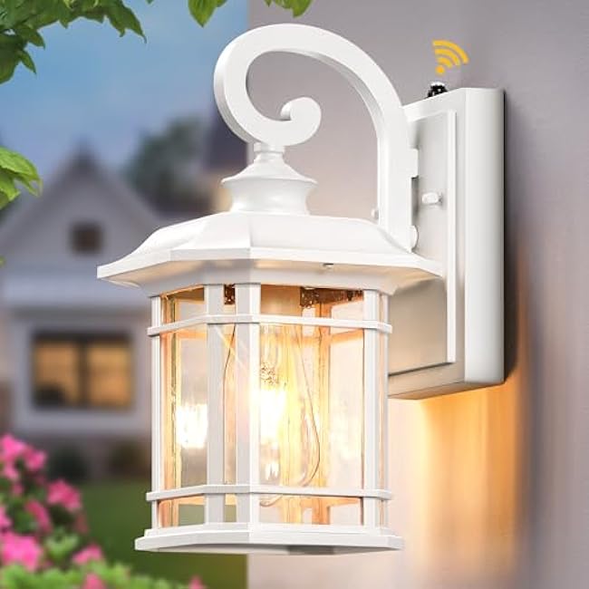 VIANIS White Outdoor Wall Lights, Dusk to Dawn Outdoor Light Fixture, 100% Aluminum Exterior Lighting Fixtures for House, Porch, Garden, Doorway, Waterproof