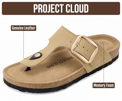 Image of Project Cloud Womens Sandals 100% Genuine Leather Thong Sandals for Women - Memory Foam Insole Women Sandals - Non-Slip Flip Flops for Women - Lightweight Sandals Women Footwear 2026