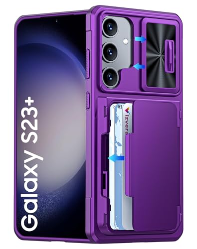 Coque intégrale S23+ Plus silicone violette avec porte-cartes RFID et béquille antichoc