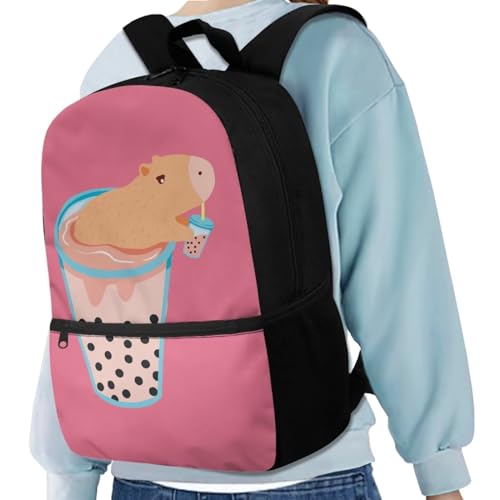 Cute Capybara Backpacks for Girls Kawaii Backpack with Water Cup Cover and Lunch Box 4pcs Printed School Backpack for Teen Girls 16-17 Multifunction Travel Daypack for Shopping2