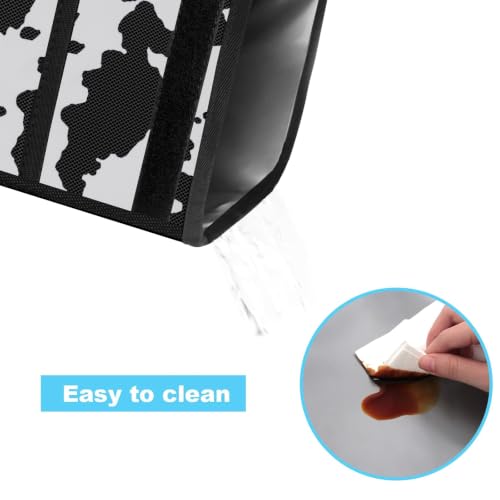 Image of Femuar Leak Proof Car Trash Can with Lid, Collapsible Hanging Waterproof Car Trash Bag with Mesh Pocket for SUV Front Seat Headrest, Large /Cow Print