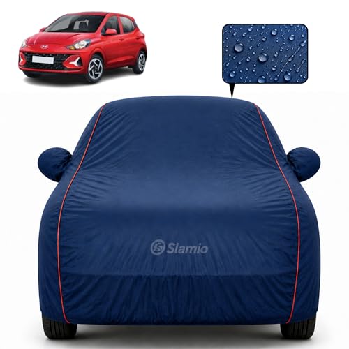 Image of Premium 100% Waterproof Car Cover for Hyundai's i10 Grand Model | All-Weather, UV & Dust Protection | Heavy-Duty 3-Layer Fabric | Custom Fit with Mirror & Antenna Pockets | Navy Blue