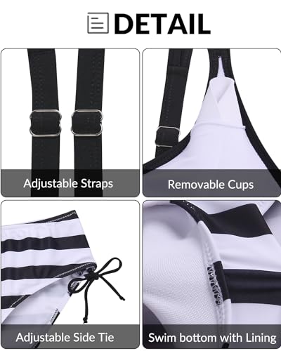 Yonique Tankini Swimsuits for Women Blouson Swim Tops with Bikini Bottoms Athletic Two Piece Bathing Suits Double Up Swimwear Black L - Image 5