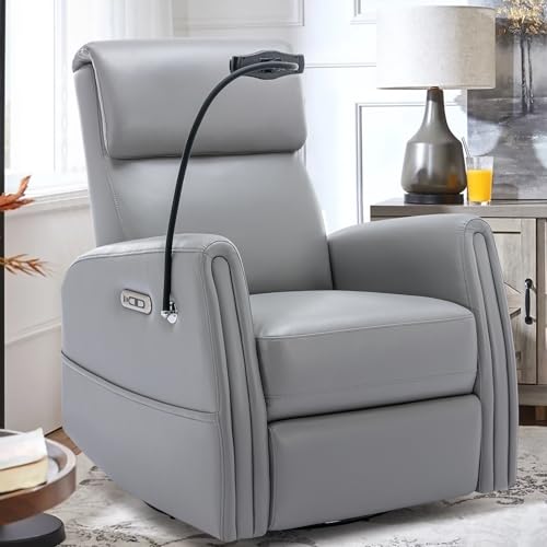 Image of COLAMY Power Recliner Chair Swivel Glider Rocker for Nursery, Upholstered Faux Leather Living Room Rocking Reclining Single Sofa Chair with 2 Device Holders, Grey