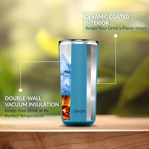 The Clean Hydration Company Insulated Coffee tumbler | Travel coffee mug | Ceramic Lined Tumbler | Iced Coffee Tumbler Cup with Lid | Double Wall Vacuum | (Aqua, 20 Oz)